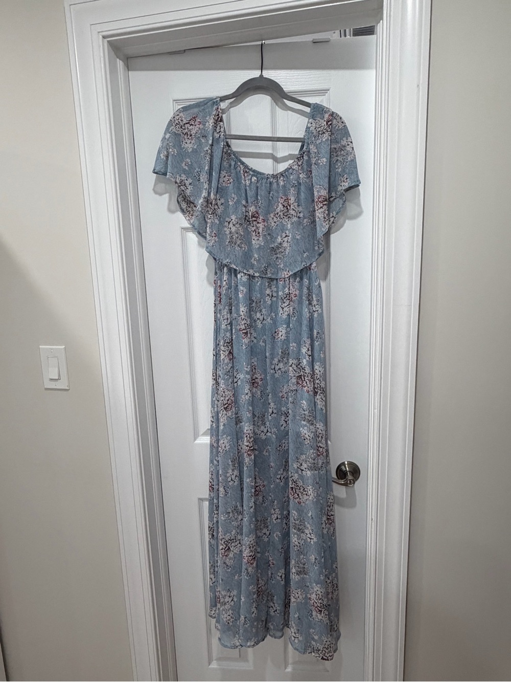 Aakaa Powder Blue Floral Maxi Dress with Flutter Sleeves
